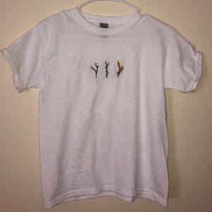 Homade white shirt with embroidered floral print